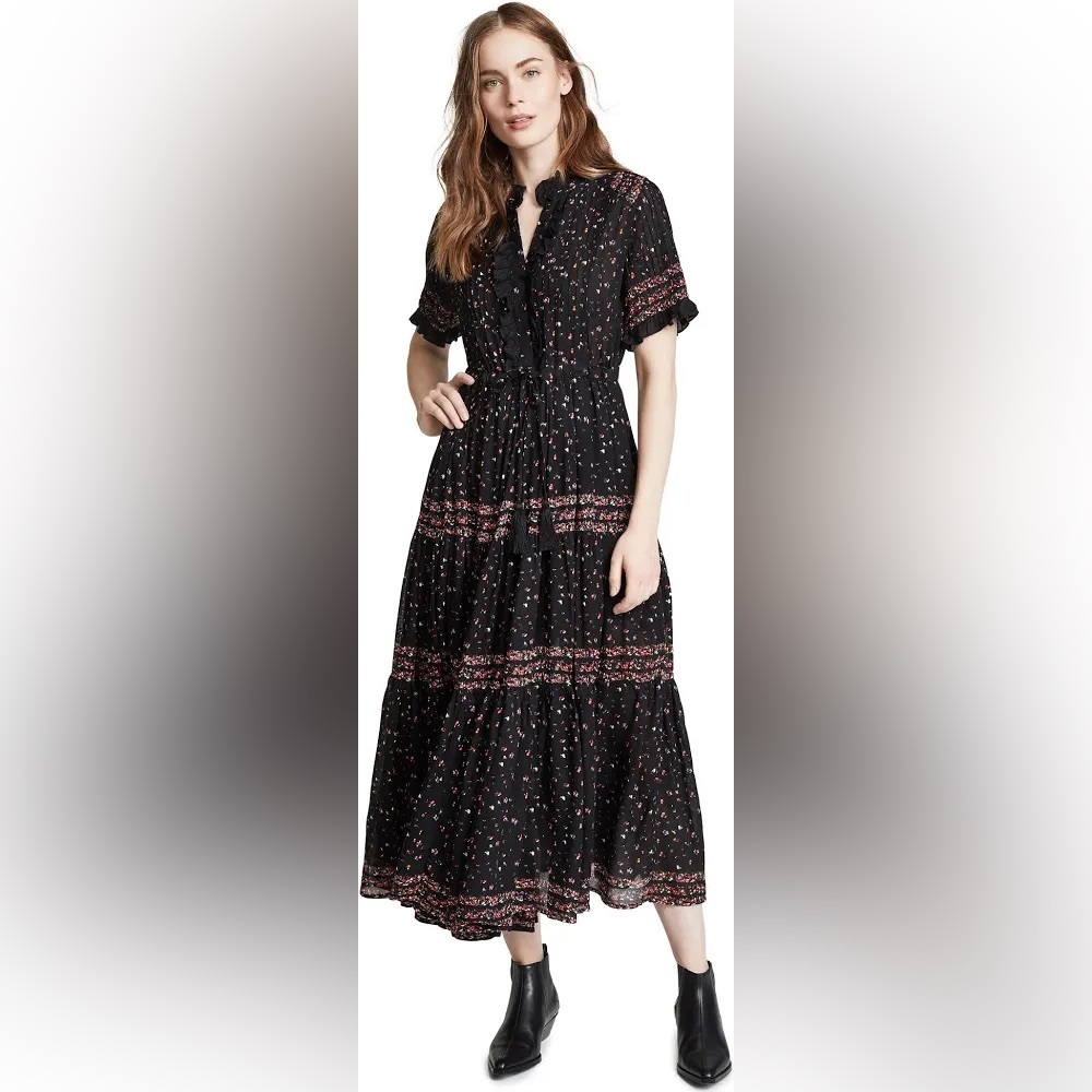 Free People Black and Pink Floral Midi Dress
